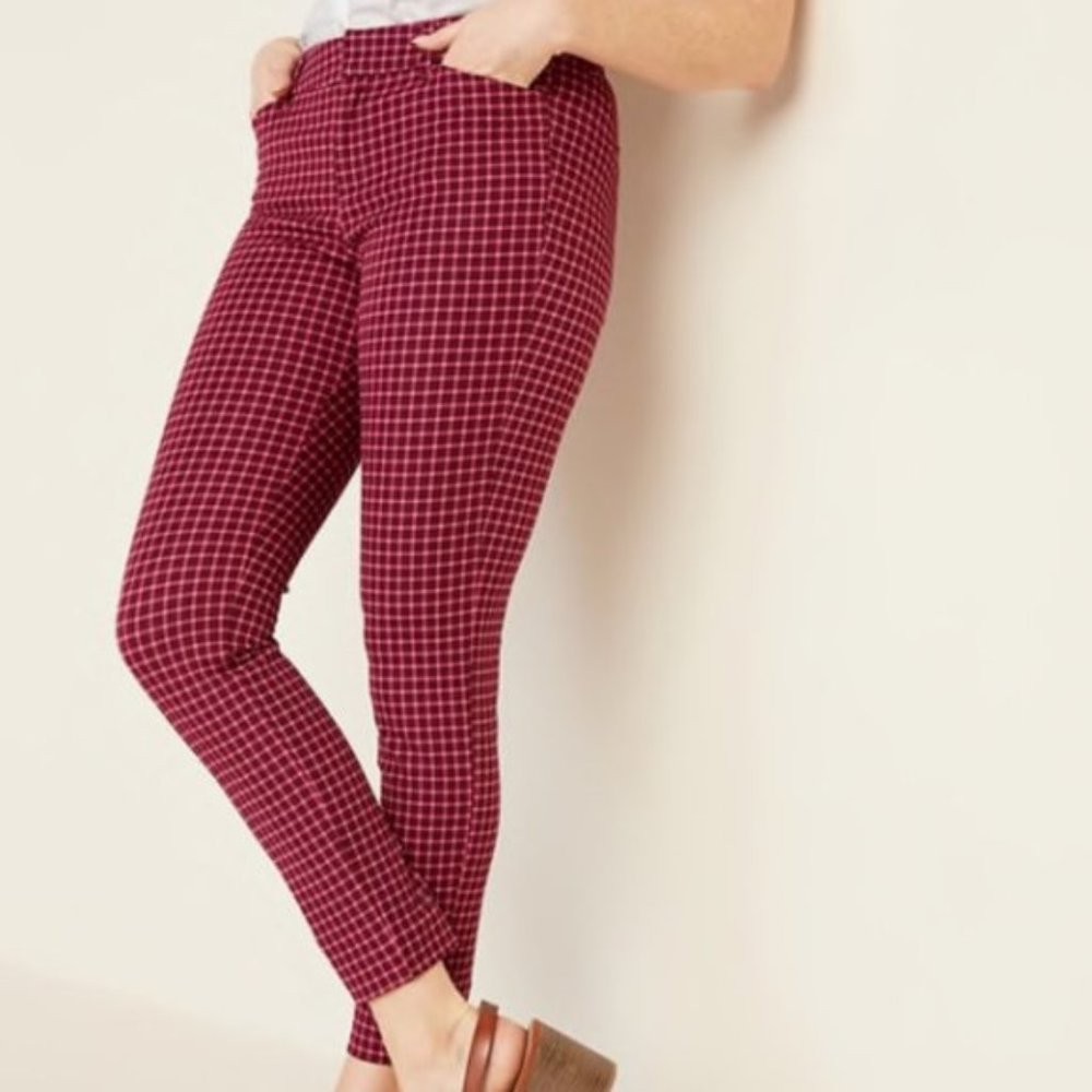 Old Navy Mid-Rise Pixie Skinny Ankle Pants - Pink Checkered